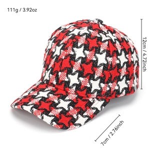Thick houndstooth plaid baseball cap for women with dimensions and 111g weight info