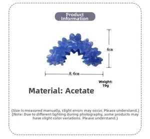Detailed specs of blue wave acetate claw clip showing dimensions 8.6cm length and 4cm height