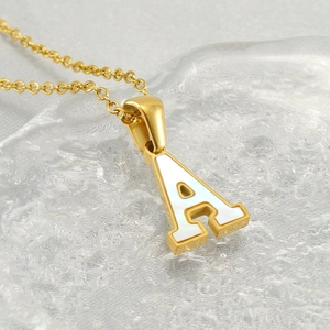 Fashion Initial Letter Necklace 18k Gold Plated 304 Stainless Steel Shell Inlay Minimalist Jewelry For Women