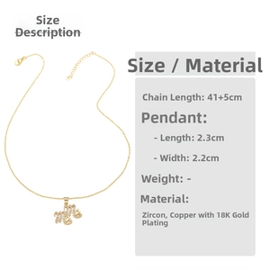 Detail view of 18K gold plated Mom heart pendant with zircons and size specifications