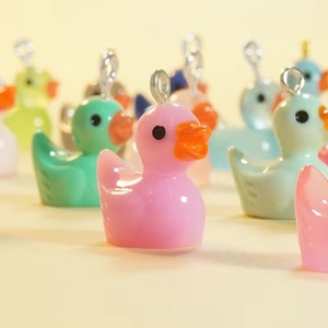 Colorful luminous resin mini ducks with metal loops for DIY jewelry and keychain pendants