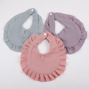 Baby Bibs 100% Cotton Muslin Ruffled Saliva Towel Soft Absorbent Snap Button Infants Toddlers Feeding Burp Cloth