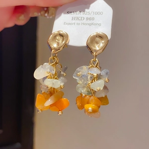 Vintage gold drop earrings with zircon and colorful stone beads in a palace style design