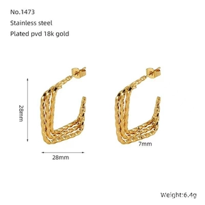 Detail of 18K gold plated stainless steel twisted earrings with size and weight specs
