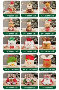 Close-up of assorted Christmas gift bags featuring snowman and reindeer designs