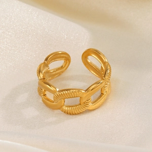 18K gold plated stainless steel chain ring with a unique hammered texture finish