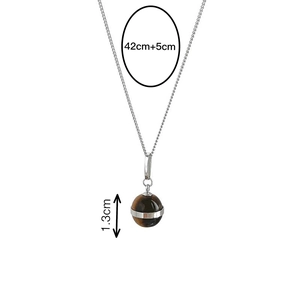 Detail view of tiger eye stone pendant necklace with 42cm+5cm chain and 1.3cm charm