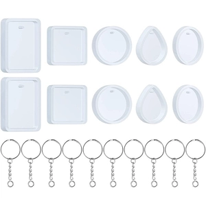 Set mit 10 Silikon-Gießformen und 10 silbernen Schlüsselanhängern für DIY-Bastelarbeiten