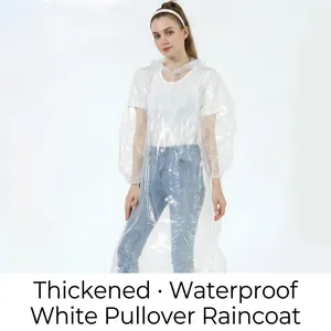 Disposable Raincoat PE Waterproof Transparent Hooded With Drawstring And Elastic Cuffs For Outdoor Travel Adult