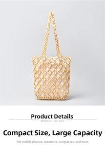 Detail der handgefertigten Perltasche aus Holz mit Webmuster und weißem Kordelzugfutter