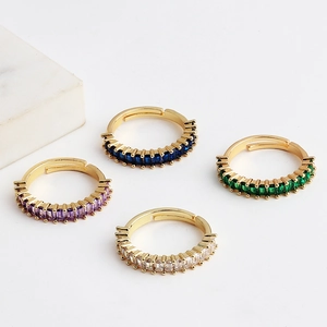 Minimalist gold-plated adjustable ring featuring colorful rectangular zircon stones