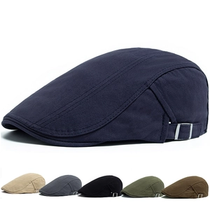 Men Flat Cap Cotton Herringbone Newsboy Ivy Hat Retro British Style Adjustable Metal Buckle Breathable Sunshade Casual