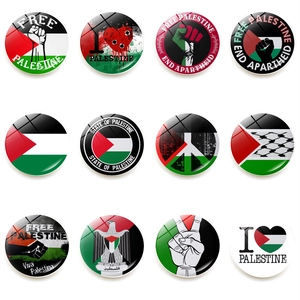 Palestine Flag Pattern Fridge Magnets Round Crystal Glass Magnetic Whiteboard Stickers For Home Kitchen Office Decor