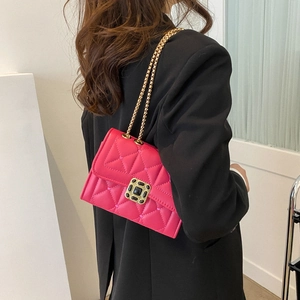Chic rose pink quilted crossbody bag with gold chain strap and gemstone buckle