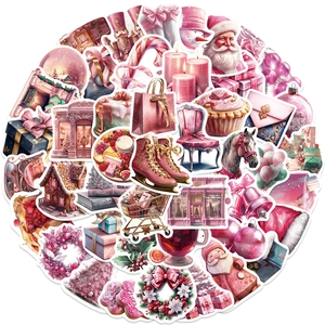 Pink Christmas Stickers PVC Waterproof Matte Decorative Decals For Scrapbook Laptop Water Bottle Phone Case Aesthetic Festive Stationery