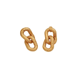 Elegant textured gold chain link earrings in a minimalist interlocking oval design