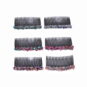 6-piece set of black plastic hair combs decorated with colorful natural stone chips