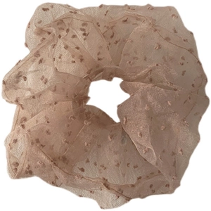 Fairy style pink tulle scrunchie with flocking polka dots for women hair accessories