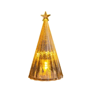 Mini glowing crystal Christmas tree with gold glitter and warm LED lights for tabletop decor