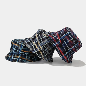Reversible Graffiti Plaid Bucket Hat Cotton Polyester Sun Protection Outdoor Casual Streetwear For Men And Women