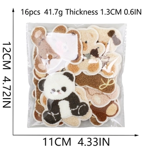 16-piece set of cartoon animal towel embroidery patches with 1.3cm thickness