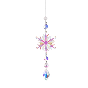 Colorful crystal snowflake suncatcher with faceted beads for outdoor festive decoration