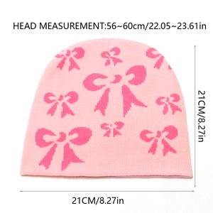 Berretto in maglia rosa con fiocchi jacquard e dimensioni di 56-60cm di circonferenza