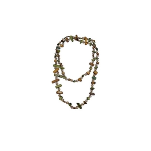 Vintage double layer shell beaded necklace with green and brown beads in bohemian style