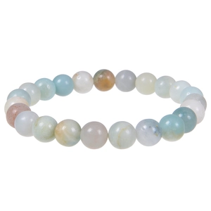 Detailed close-up of natural stone beads in blue and white on elastic couple bracelets