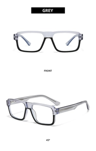 Front and 45-degree angle view of semi-transparent grey oversized anti-blue light glasses