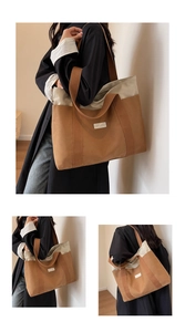 Detailed view of canvas tote bag with dual straps and contrast color stitching style