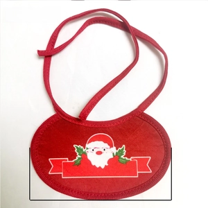 Detail of red Christmas pet bib featuring Santa Claus pattern and 14.5cm width measurement