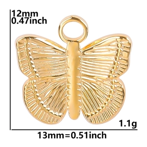 Golden butterfly pendant charm in stainless steel with 12mm by 13mm size specifications