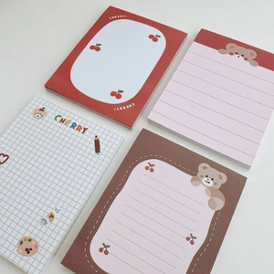 Cute Korean bear and cherry notepad set with grid and lined paper for notes
