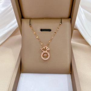 Dog Pendant Necklace With Dancing Zircon Stainless Steel Chain And Copper Rose Gold Plated Elegant Jewelry For Women