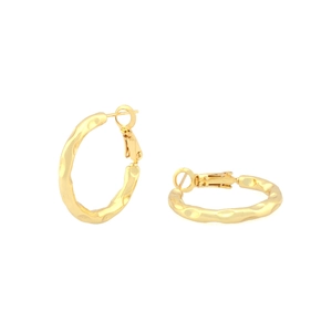 Golden hoop earrings featuring vintage irregular hammered texture and needle clasp