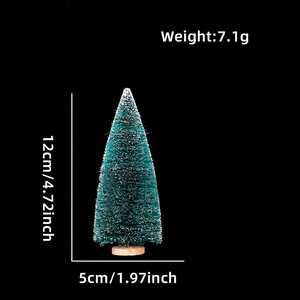 Miniature 12cm green sisal Christmas tree with white snow frost and round wood base