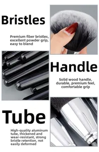 Detail of soft gradient bristles, reinforced aluminum tube, and solid wood handle