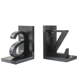 Modern black A-Z alphabet metal bookends for office bookshelf decor in Nordic style