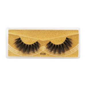 Detailed close-up of style #109 3D faux mink eyelashes with dense volume and layered fan shape