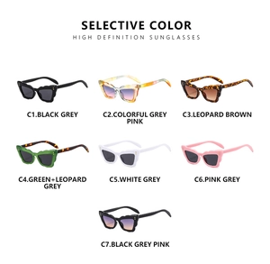 Cat eye sunglasses detail showing seven stylish color options in a wave frame design