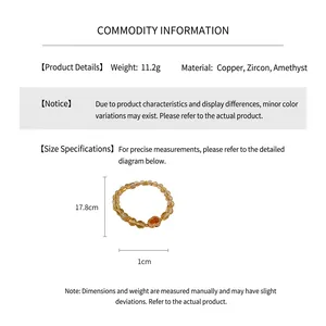 Macro detail of citrine gourd flower bracelet with zircon inlays and copper material