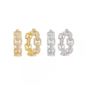 Hip hop style gold and silver iced-out chain rings with sparkling micro-pave crystals