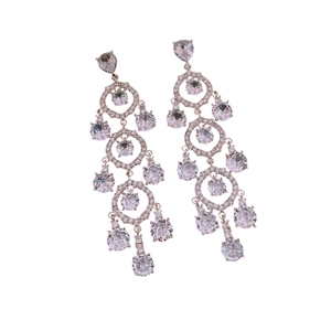 Elegant silver tassel earrings with round cubic zirconia crystals for luxury evening wear