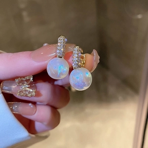 Mermaid Artificial Pearl Hoop Drop Earrings For Women Elegant Rhinestone Inlaid Jewelry With 925 Sterling Silver Earring Post