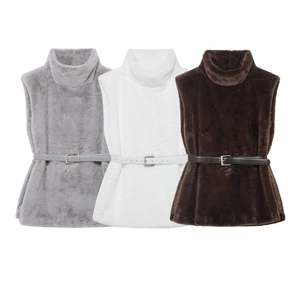 Gilet in Pelliccia Sintetica da Donna Invernale Con Cintura Collo Alto Senza Maniche Gilet Peluche Tinta Unita Caldo Streetwear
