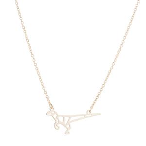 Minimalist origami dinosaur skeleton necklace in gold finish with delicate chain link
