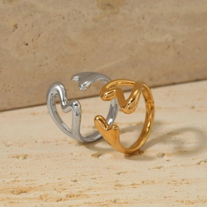 Herzring Aus 316 Edelstahl Verstellbares Offenes Band Flüssiges Geschmolzenes Design Minimalistischer Schmuck Für Damen