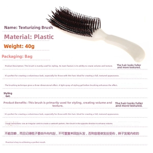 Detail of 40g S-shaped teasing brush with synthetic bristles for hair volumizing