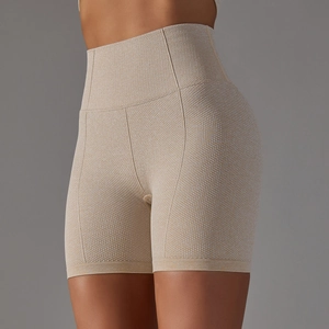 Détail du short de yoga sans couture taille haute avec texture jacquard respirante